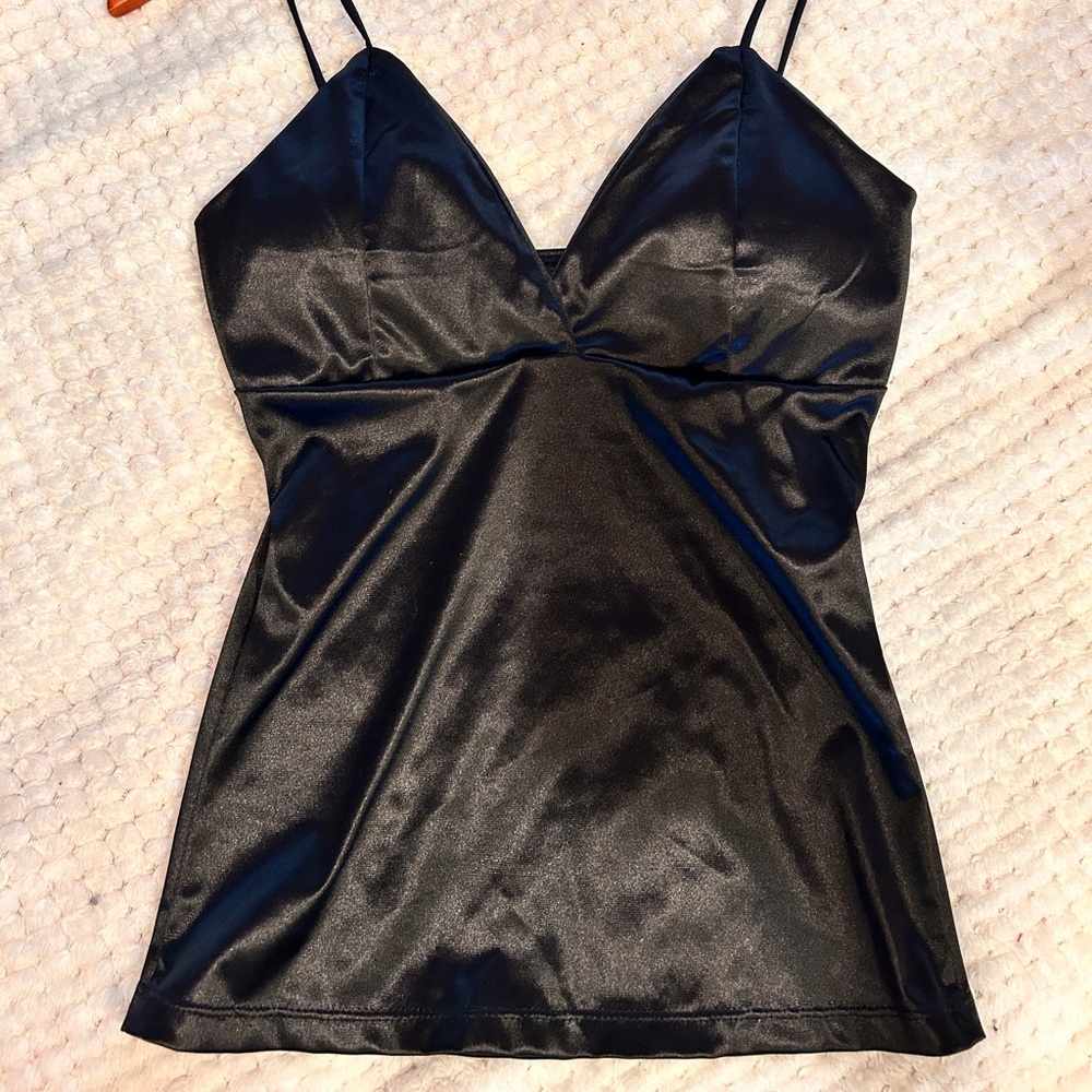 Black Satin Spaghetti Strap top